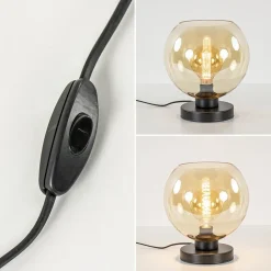 Strak klassieke tafellamp zwart met amber glas><noscript><img width=