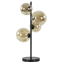 Strak klassieke tafellamp zwart met amber glas>Straluma Online