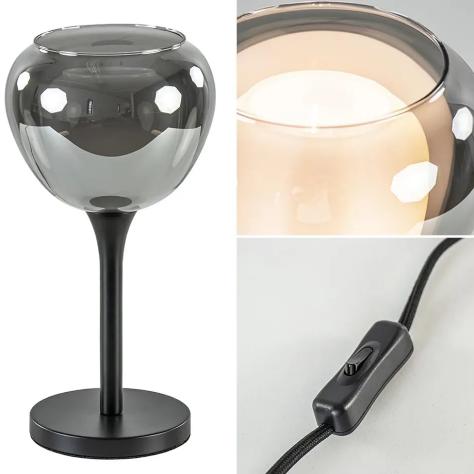 Strak klassieke tafellamp zwart met smoke glazen kap>Straluma Best