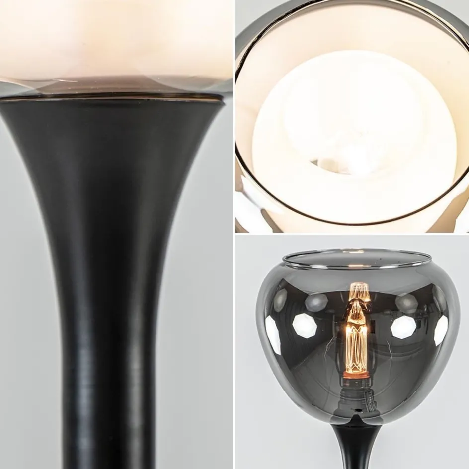 Strak klassieke tafellamp zwart met smoke glazen kap>Straluma Best