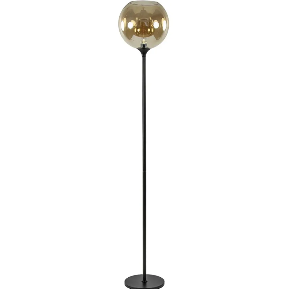 Strak klassieke vloerlamp zwart met amber glas 30 cm>Straluma New