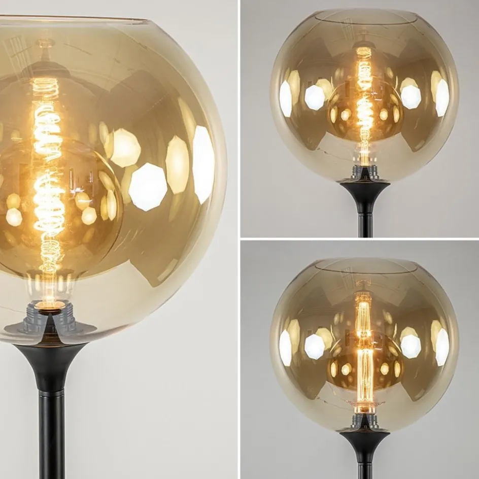 Strak klassieke vloerlamp zwart met amber glas 30 cm>Straluma New