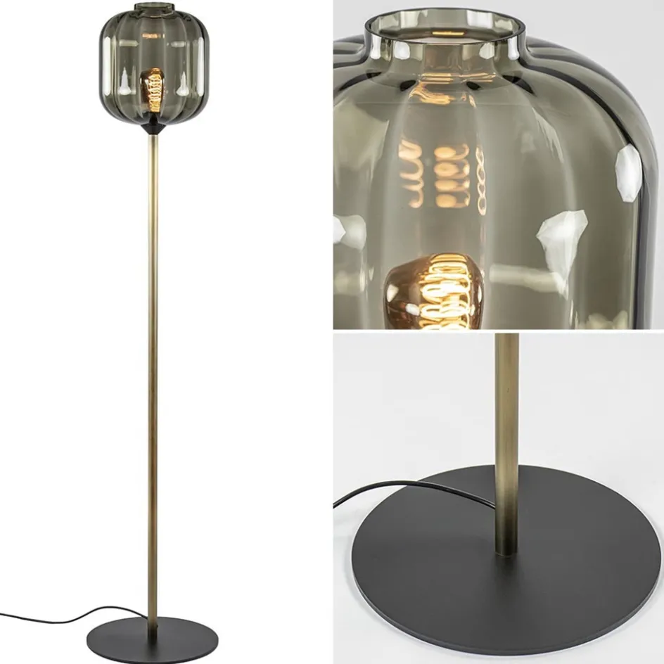 Strak klassieke vloerlamp brons met zwart en smoke glas>Straluma New