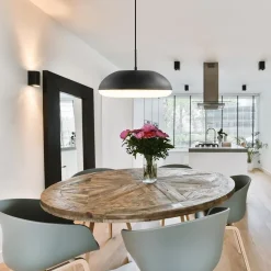 Strakke ronde hanglamp koepel mat zwart 38 cm><noscript><img width=