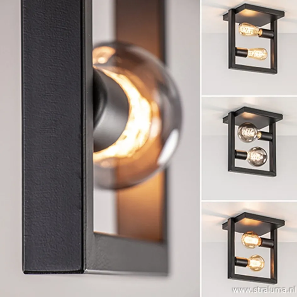 Strakke zwarte plafonnière metaal Frame>Straluma