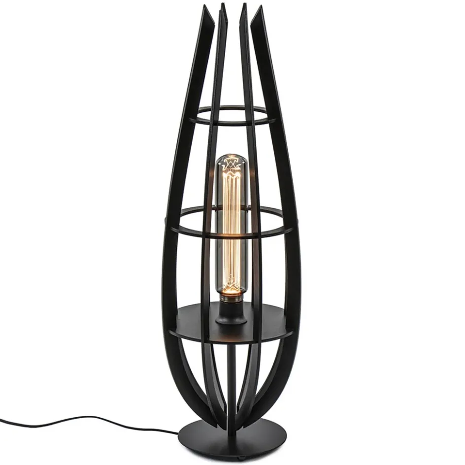 Tafellamp / vloerlamp mat zwart hout>Straluma Discount