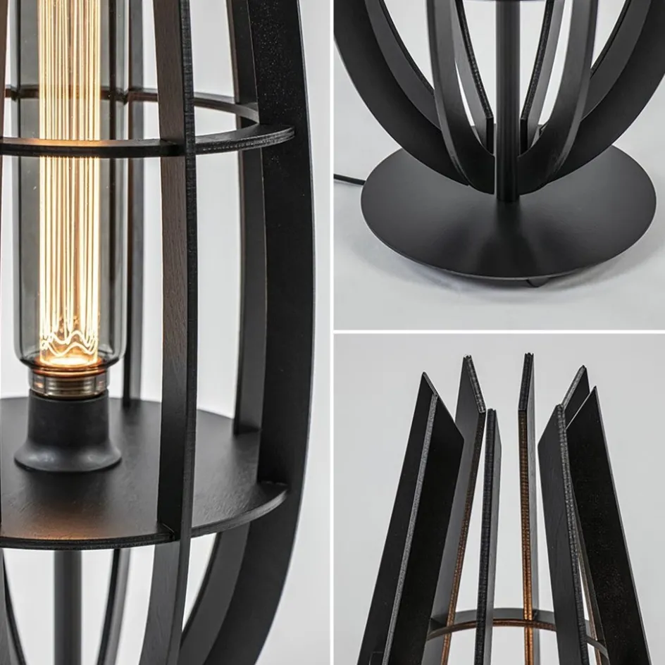 Tafellamp / vloerlamp mat zwart hout>Straluma Discount