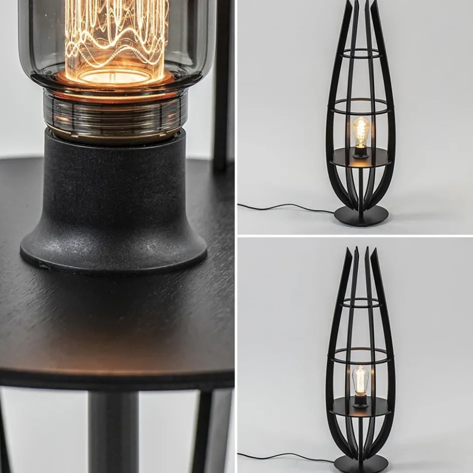 Tafellamp / vloerlamp mat zwart hout>Straluma Discount