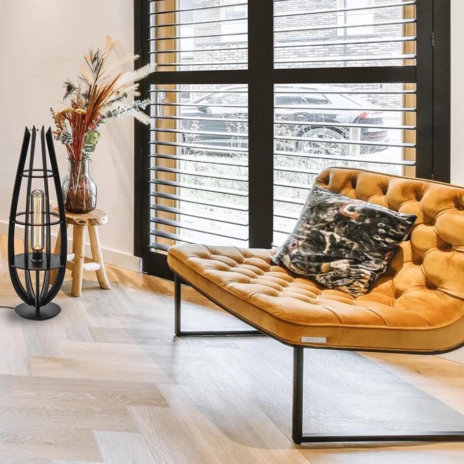 Tafellamp / vloerlamp mat zwart hout>Straluma Discount