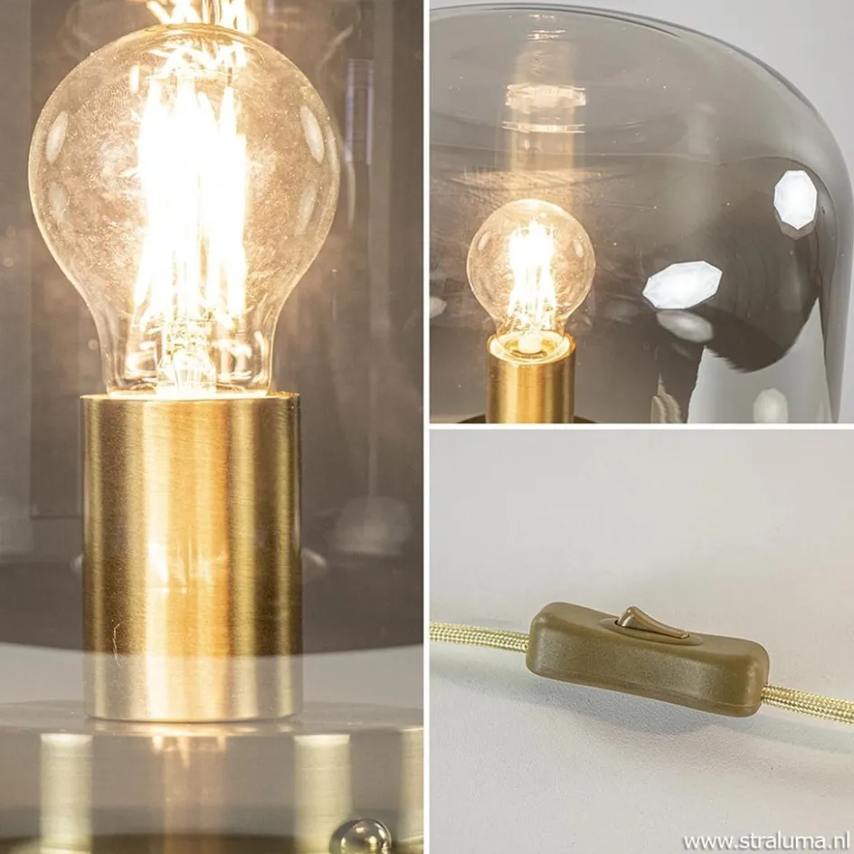 Tafellamp Arturan brons met smoke glazen kap>Straluma