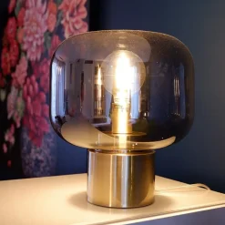 Tafellamp Arturan brons met smoke glazen kap><noscript><img width=