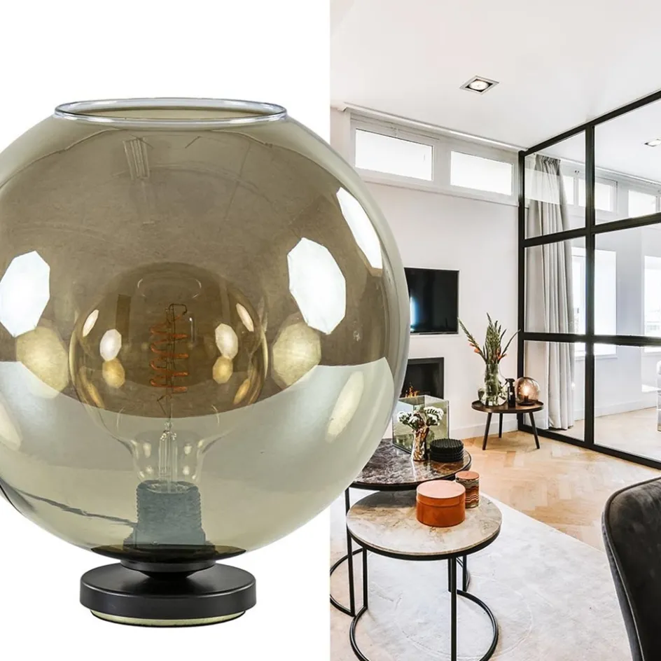 Tafellamp Bella zwart + smoke glas 30cm>Straluma Sale