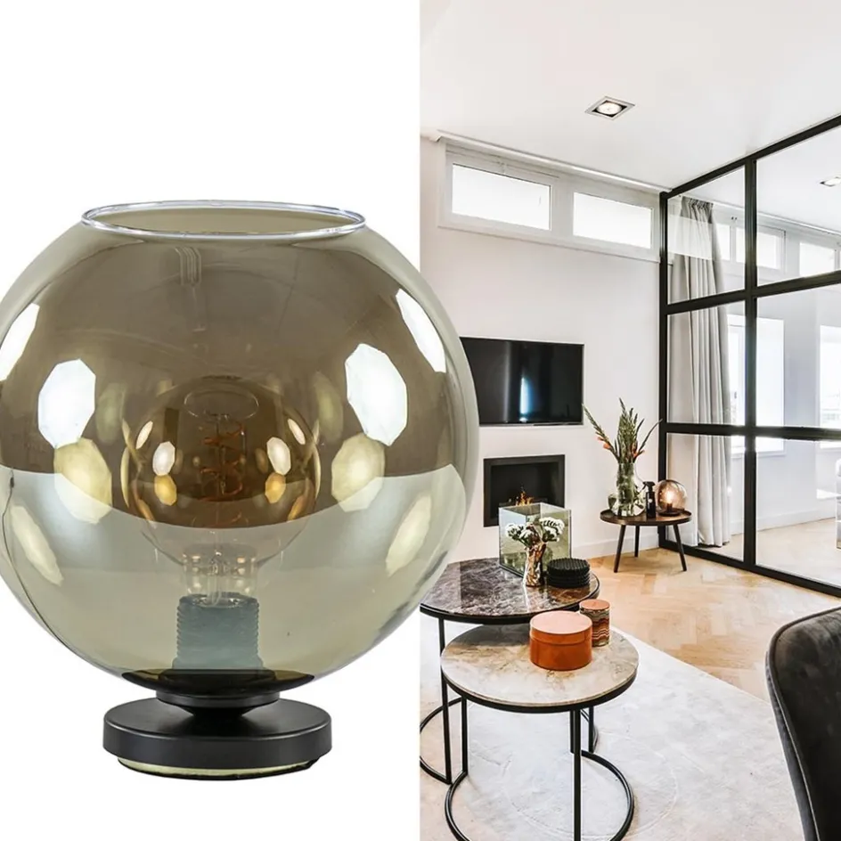 Tafellamp Bella zwart + smoke glas 25cm>Straluma Clearance