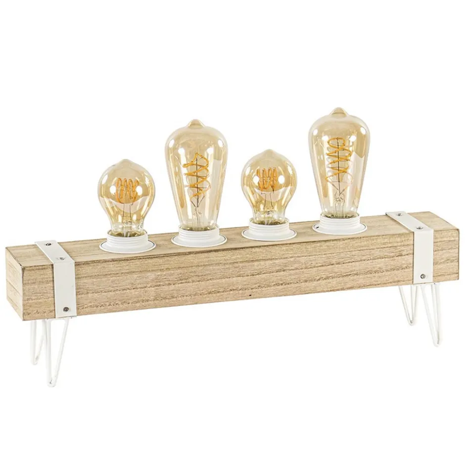 Tafellamp houten balk met witte pootjes 4-lichts exclusief lichtbron>Straluma Discount