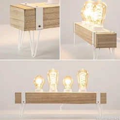 Tafellamp houten balk met witte pootjes 4-lichts exclusief lichtbron><noscript><img width=