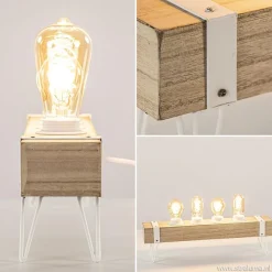 Tafellamp houten balk met witte pootjes 4-lichts exclusief lichtbron><noscript><img width=