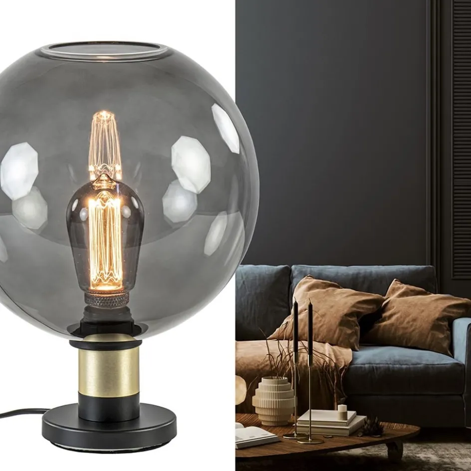 Tafellamp Lazise 25cm zwart/smoke/goud>Straluma New