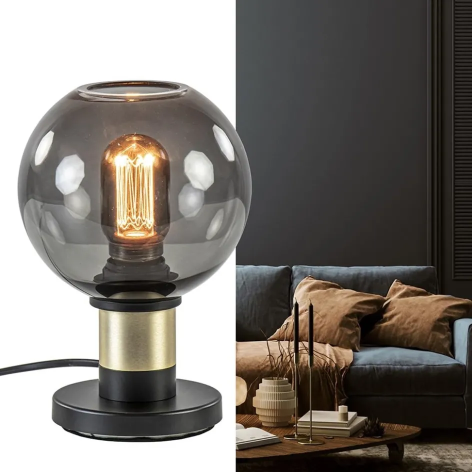 Tafellamp Lazise 15cm zwart/smoke/goud>Straluma Clearance