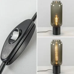 Tafellamp Lett zwart + smoke glas 13cm><noscript><img width=