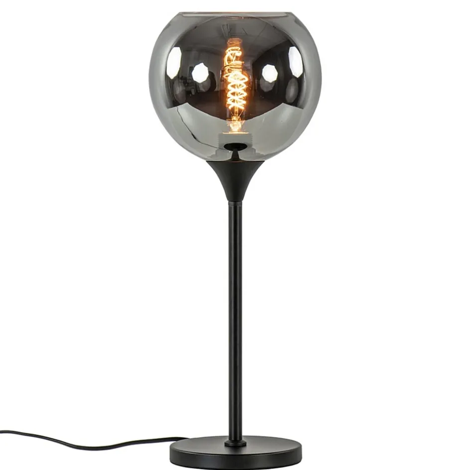 Tafellamp mat zwart met 20 cm smoke glazen bol>Straluma Online