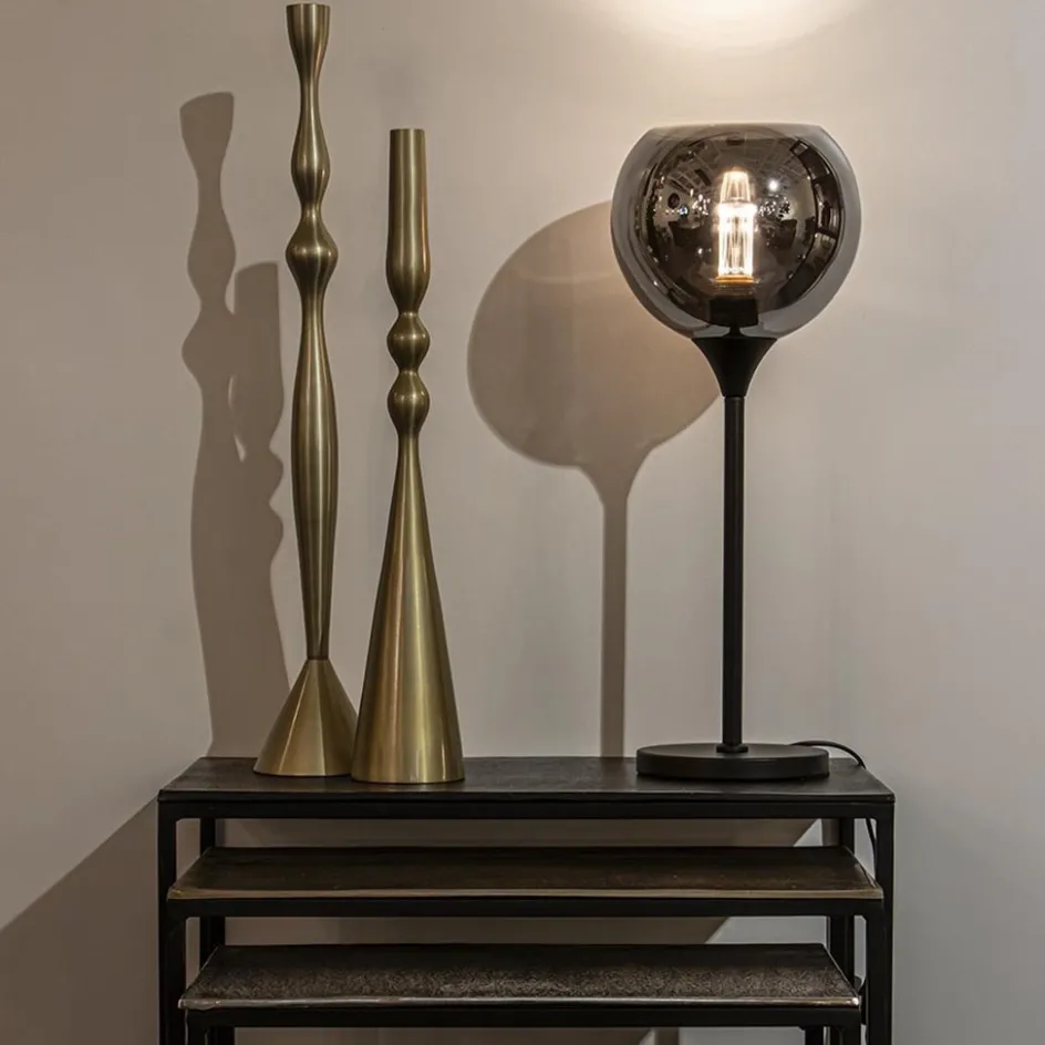 Tafellamp mat zwart met 20 cm smoke glazen bol>Straluma Online