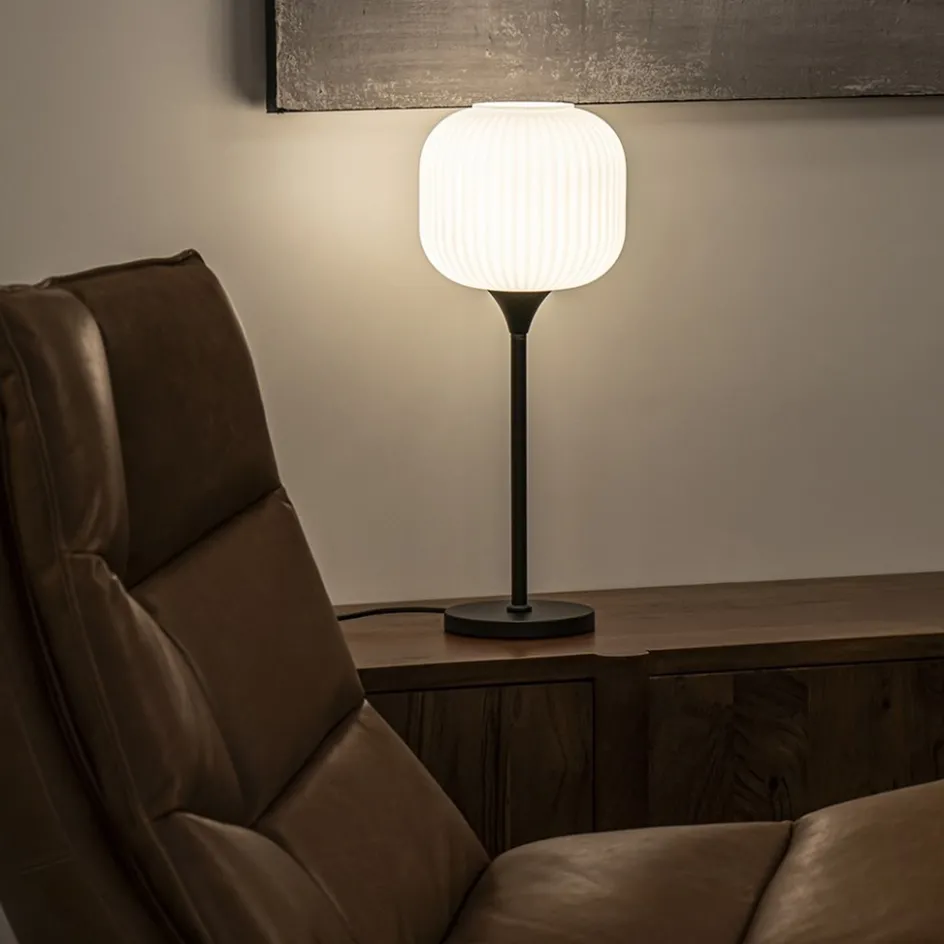 Tafellamp mat zwart met wit glas hoog>Straluma Discount