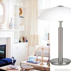 Tafellamp nikkel/glas wit + touchdimmer><noscript><img width=