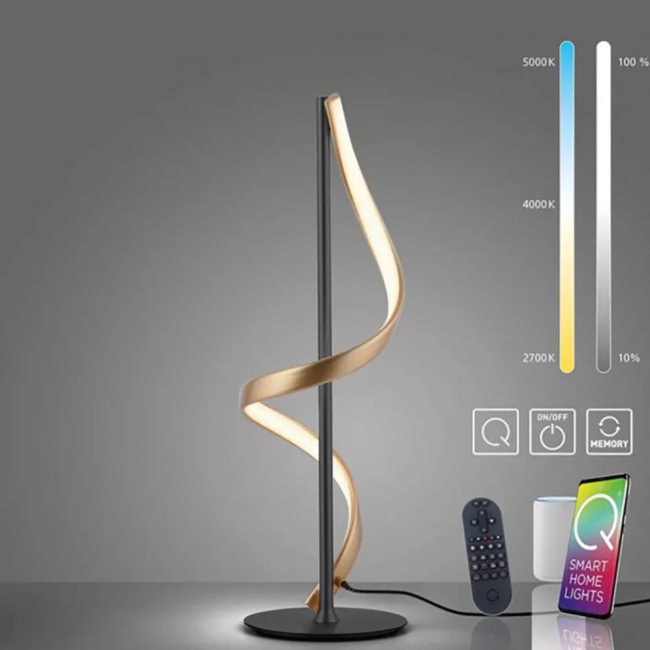 Tafellamp Q-Swing zwart/matgoud remote cct>Straluma Hot