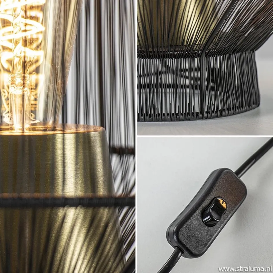 Tafellamp Vitora mat zwart met bronzen fitting>Straluma Sale