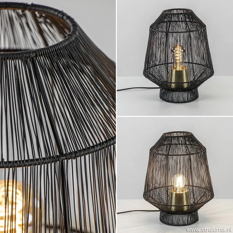 Tafellamp Vitora mat zwart met bronzen fitting>Straluma Sale
