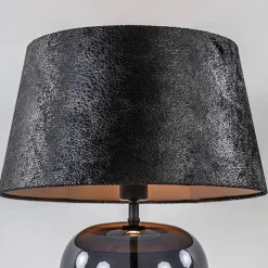 Tafellamp zwart glas met ronde kap 40 cm><noscript><img width=