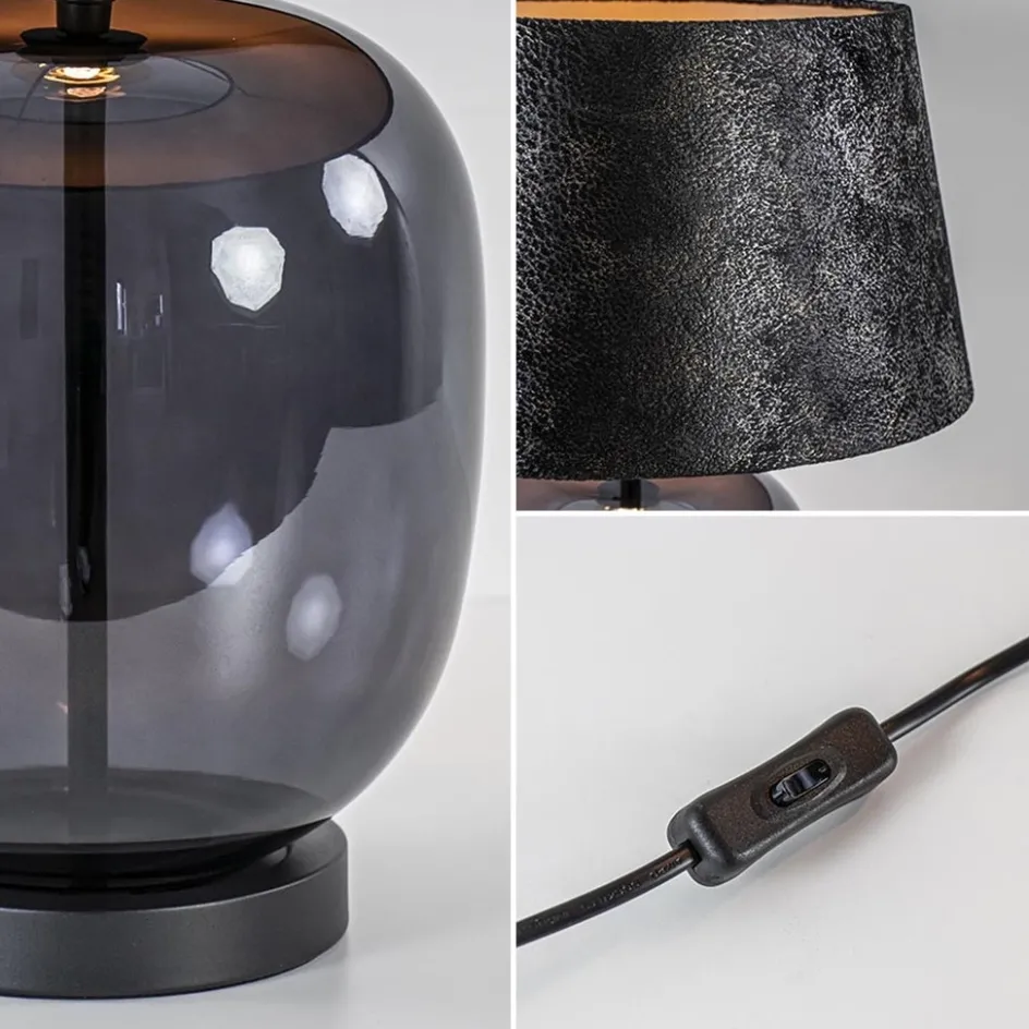 Tafellamp zwart glas met ronde kap 40 cm>Straluma Discount