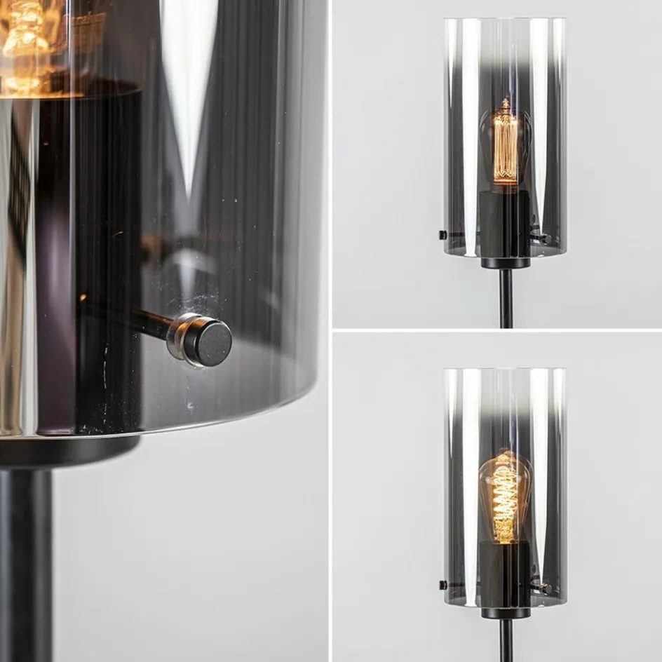 Tafellamp zwart met cilinder kap smoke gradiënt>Straluma Outlet