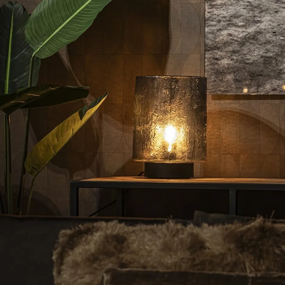 Tafellamp zwart met robuuste glazen kap>Straluma Clearance