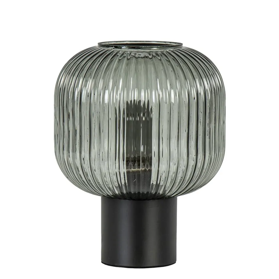 Tafellamp zwart met ronde smoke glazen kap>Straluma Best