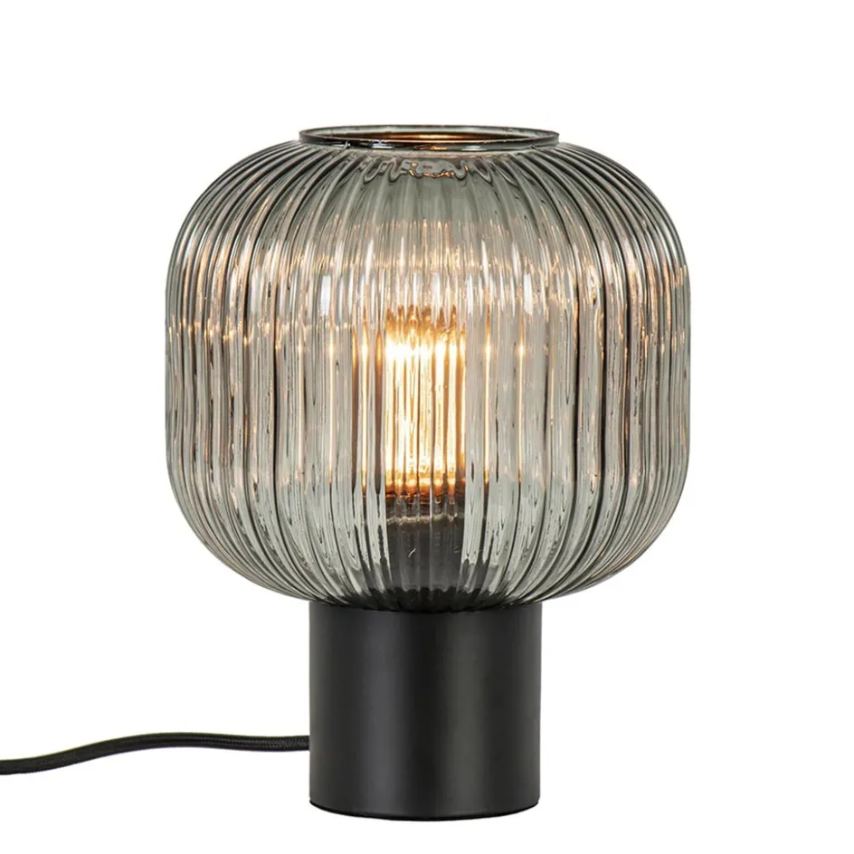 Tafellamp zwart met ronde smoke glazen kap>Straluma Best