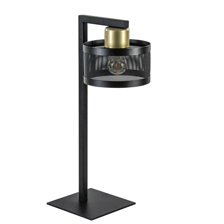 Tafellamp zwart/goud met ronde kap>Straluma Discount