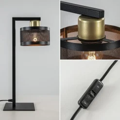 Tafellamp zwart/goud met ronde kap><noscript><img width=