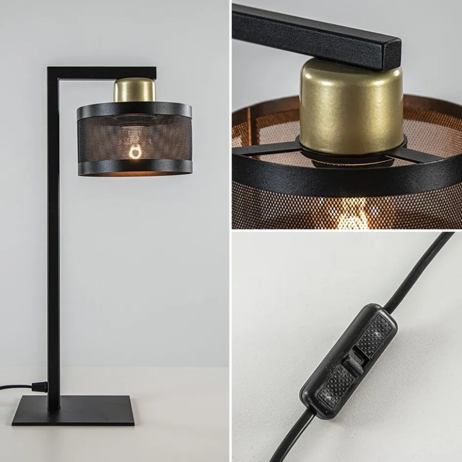 Tafellamp zwart/goud met ronde kap>Straluma Discount