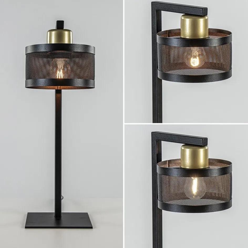 Tafellamp zwart/goud met ronde kap>Straluma Discount