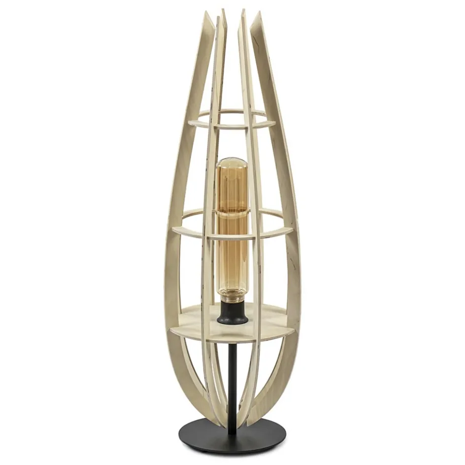 Tafellamp/vloerlamp naturel houten kap met zwart>Straluma New