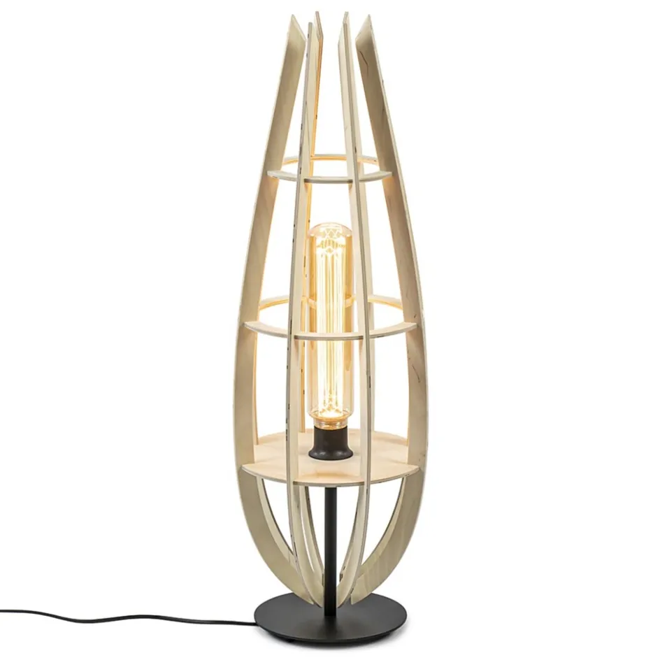 Tafellamp/vloerlamp naturel houten kap met zwart>Straluma New
