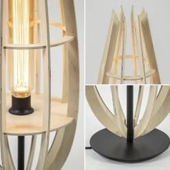 Tafellamp/vloerlamp naturel houten kap met zwart><noscript><img width=