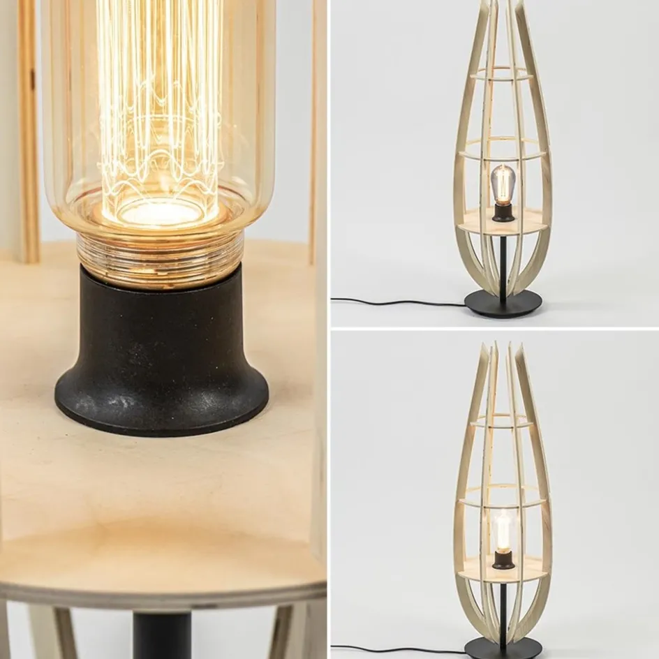 Tafellamp/vloerlamp naturel houten kap met zwart>Straluma New