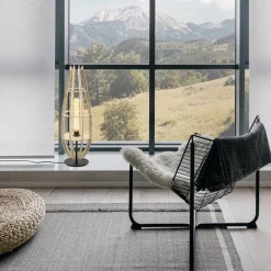 Tafellamp/vloerlamp naturel houten kap met zwart><noscript><img width=