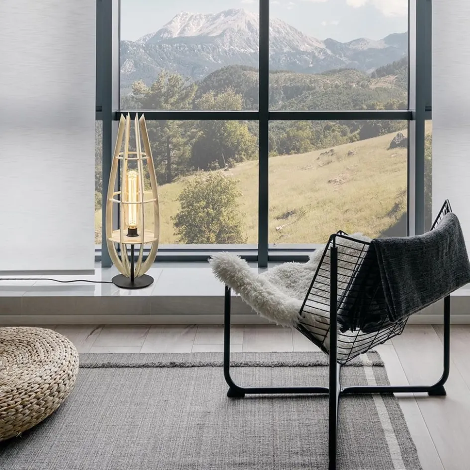 Tafellamp/vloerlamp naturel houten kap met zwart>Straluma New