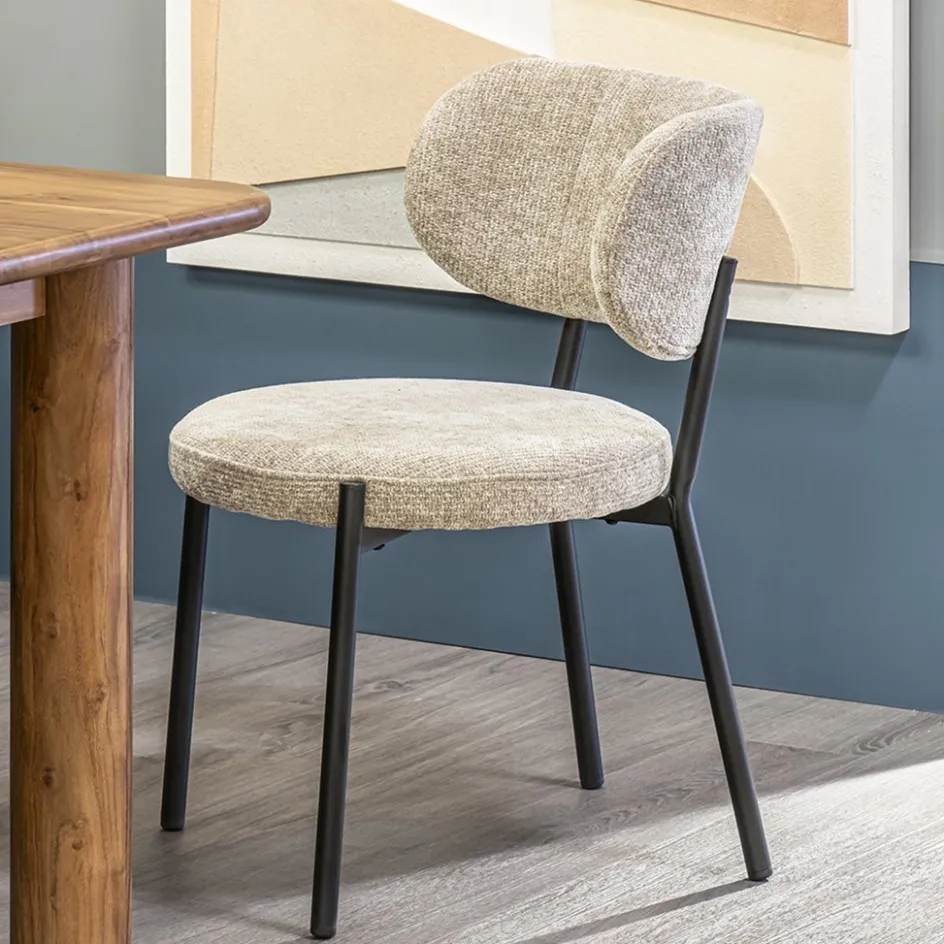 Trendy eetkamerstoel gemêleerd taupe met zwarte poot>Straluma