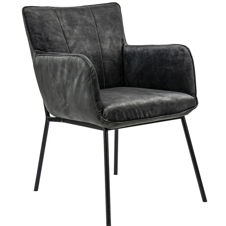 Trendy eetkamerstoel velours antraciet met armleuning>Straluma Outlet