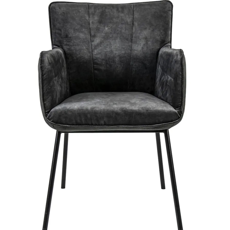 Trendy eetkamerstoel velours antraciet met armleuning>Straluma Outlet