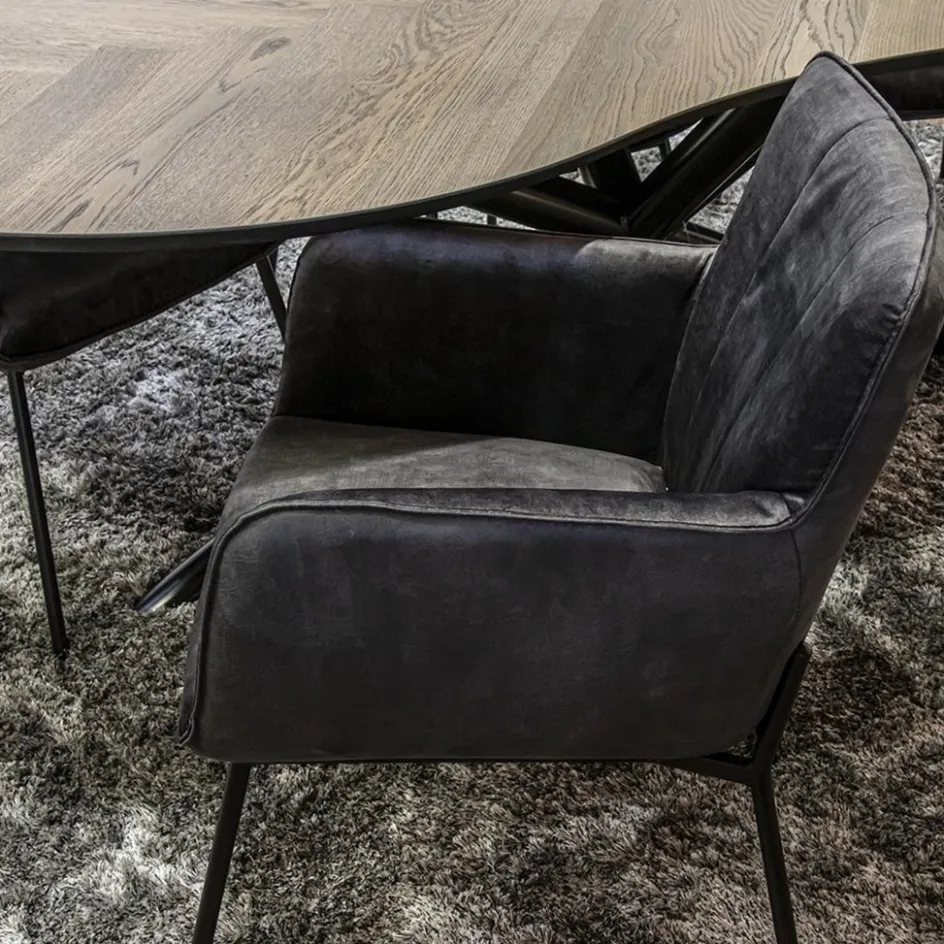 Trendy eetkamerstoel velours antraciet met armleuning>Straluma Outlet